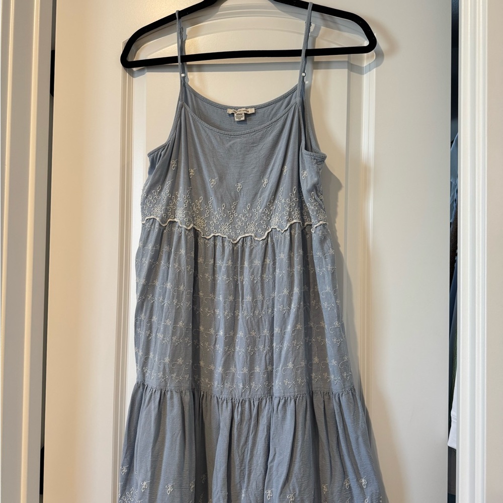 American Eagle Outfitters Light Blue Embroidered Midi Dress